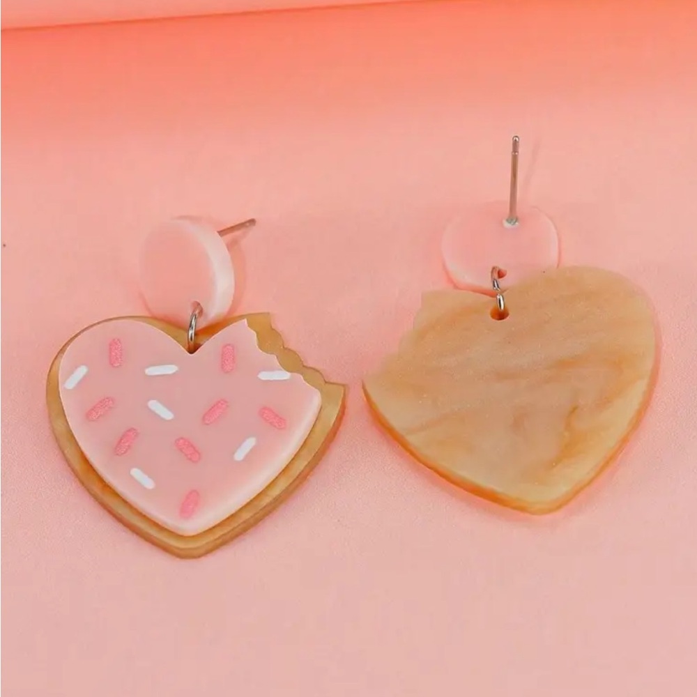 Sprinkled Heart Cookie Dangle Earrings - Picture 2 of 3